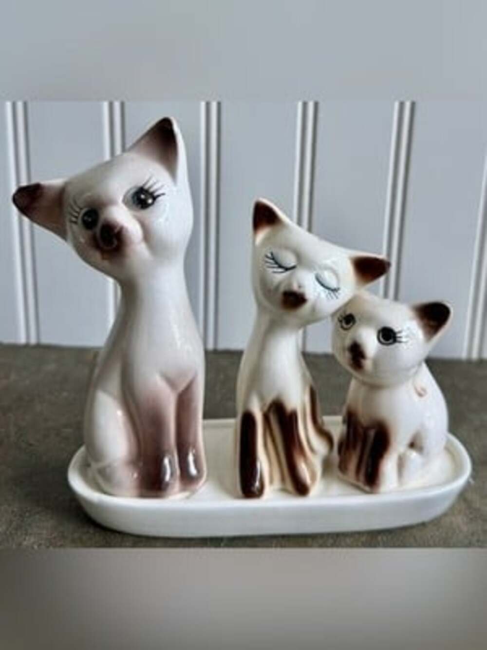 Vintage 1960s Siamese Cat Salt, Pepper & Toothpick Holder With Tray